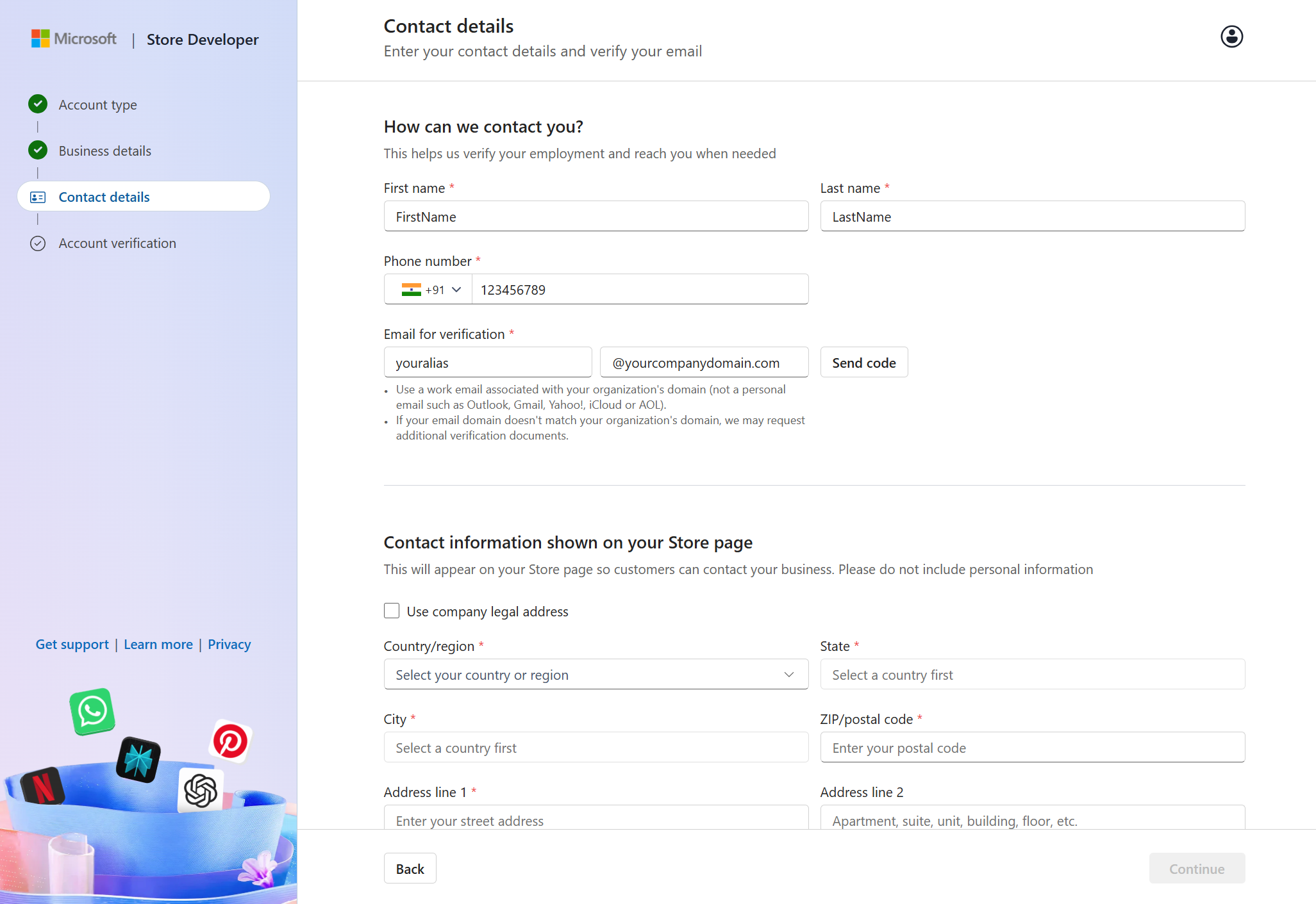 Enter contact details