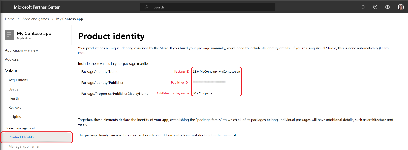 Image of the product identity page