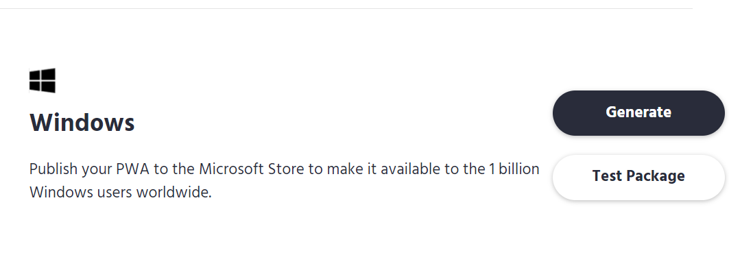 An image of the generate button on PWA Builder