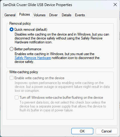 Windows default media removal policy - Windows Client Management | Microsoft  Learn