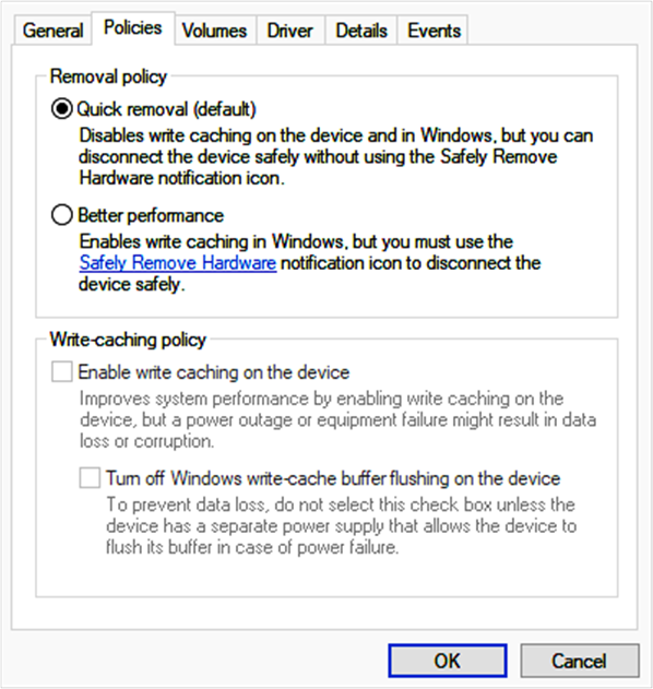 Windows 10 default media removal policy - Windows Client Management |  Microsoft Learn