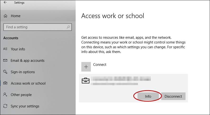 Access work or school page in Settings.