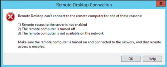 Screenshot of error when Remote Desktop is unable to connect.