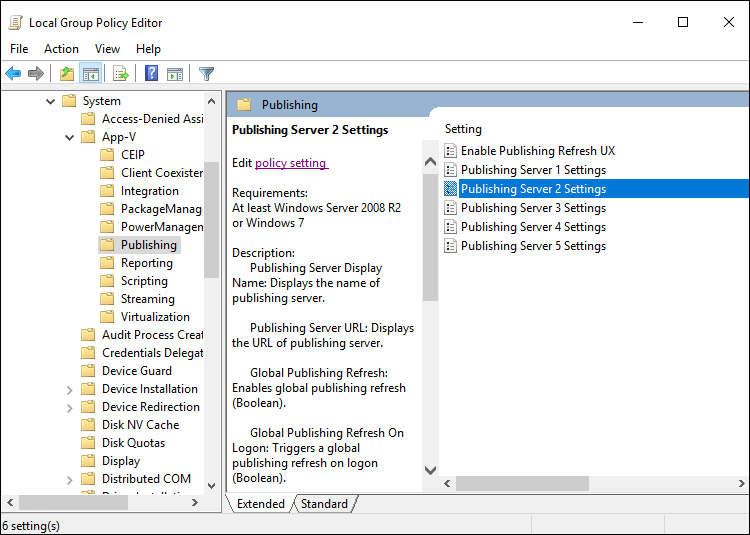 Enable publishing server 2 policy.