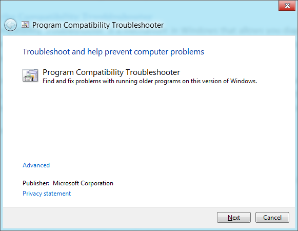 using the compatibility troubleshooter dialog