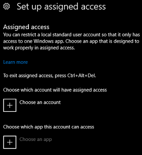 The Set up assigned access page in Settings.