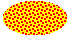 Illustration of an ellipse filled with wider dots in an irregular but repeating pattern, over a background color 