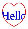 illustration showing parts of the string "hello" within a red heart