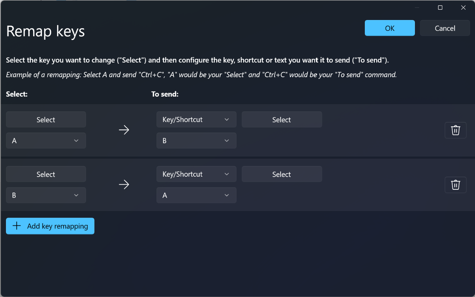 Keyboard Remap Keys screenshot.