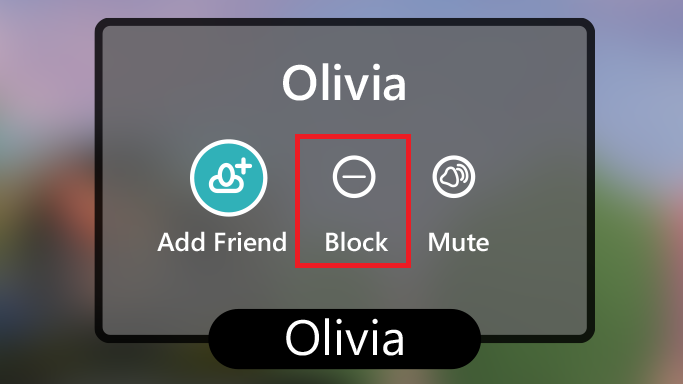 The block botton on someone's nametag