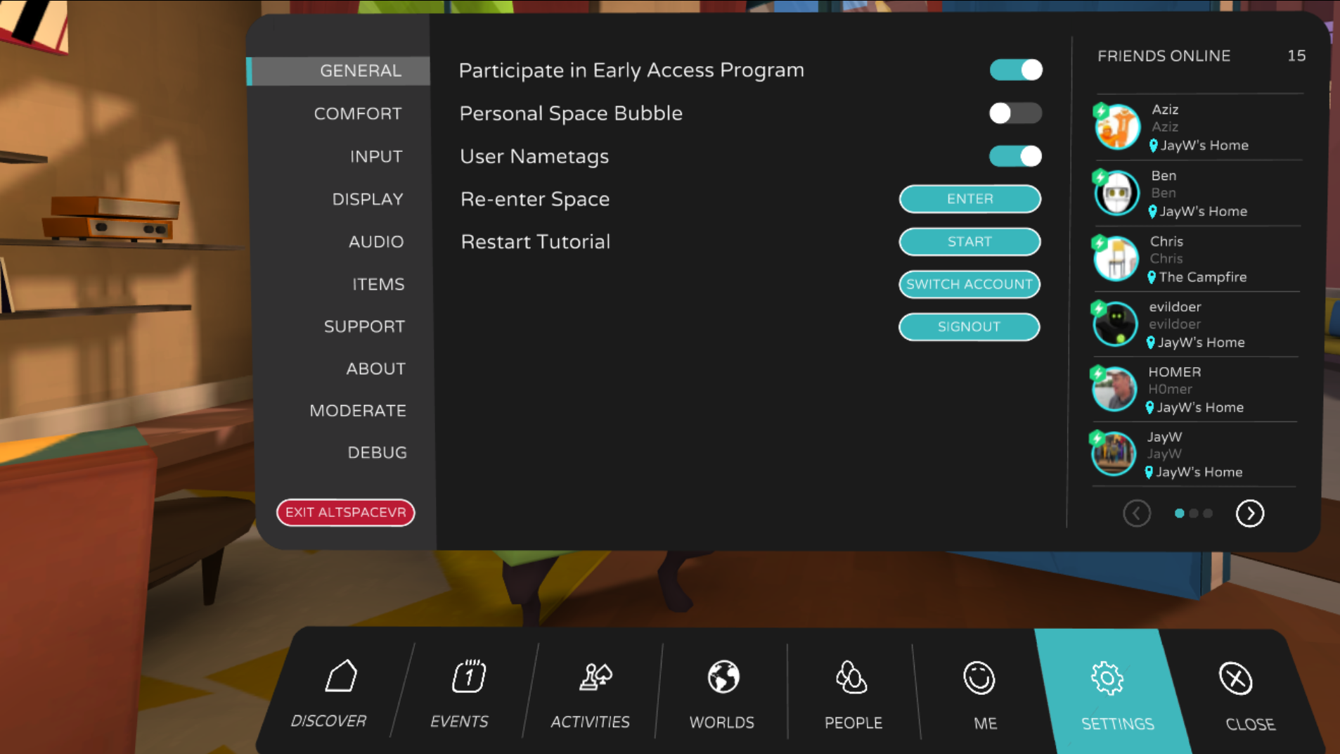 Settings menu with early access option highlighted
