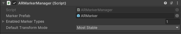 ARMarkerManager attached to GameObject and Prefab Selected