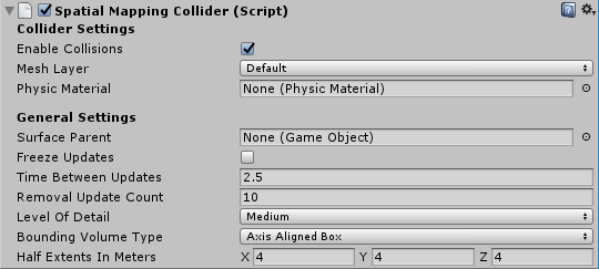 Spatial Mapping Collider in Unity