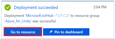 Screenshot that shows a Deployment succeeded notification. The Go to resource button is circled in red.