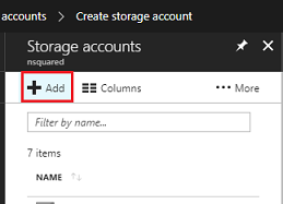 Screenshot of the storage account dialog box. Add is highlighted.