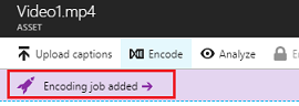 Screenshot of the notice bar labeled encoding job added.