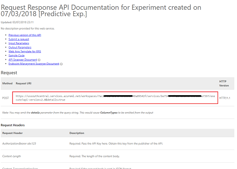 Screenshot of the Request Response A P I Documentation page, which shows the highlighted POST Request U R I.