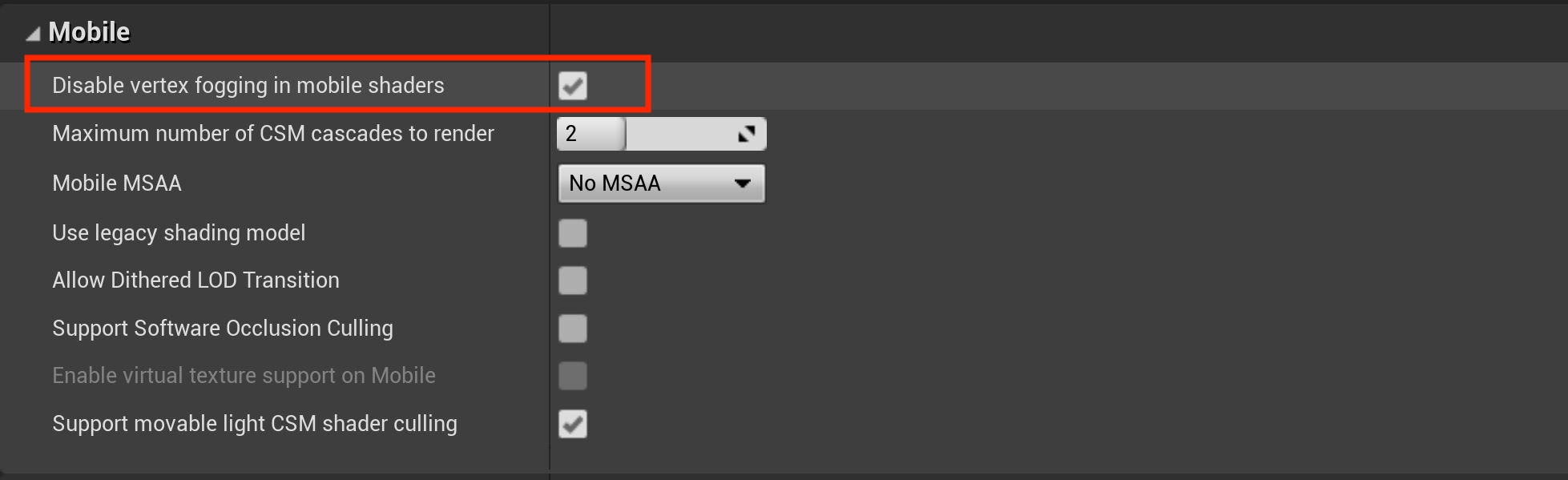 Vertex fogging options