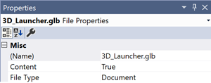 Select the .glb in your solution explorer and use the properties section to mark it as "Content" in the build settings
