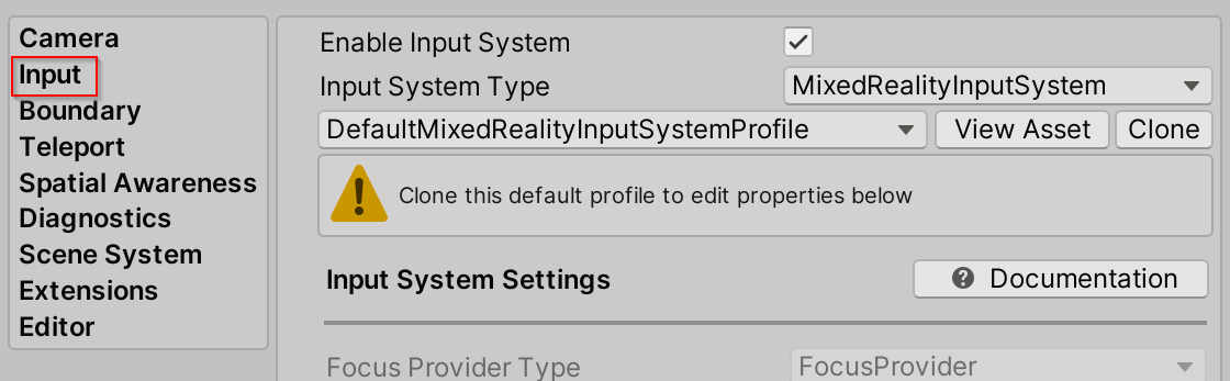 Input Configuration Profile