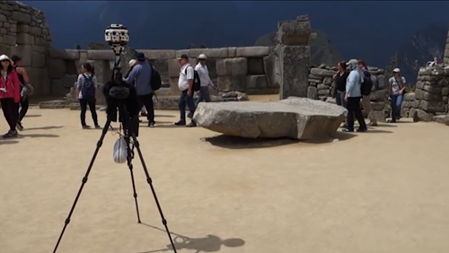 The 360° camera rig filming in Machu Picchu.