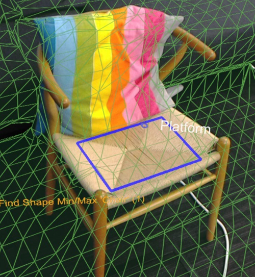 The blue rectangle highlights the results of the chair shape query.