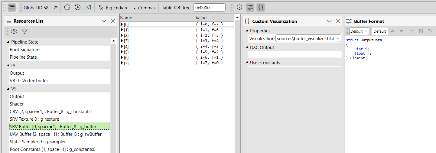 Example output from the buffer visualizer above
