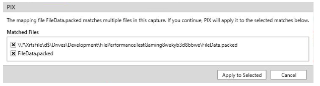 Screenshot that shows the dialog displayed when a mapping file applies to more than one archive file