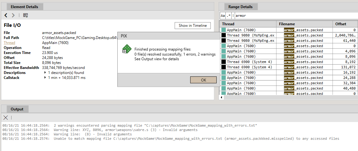 Screenshot that shows the status dialog after one or more mapping files are added