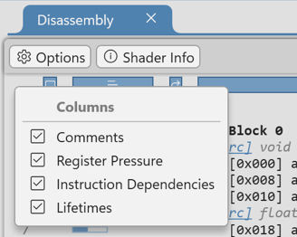 Screenshot that shows Disassembly columns.