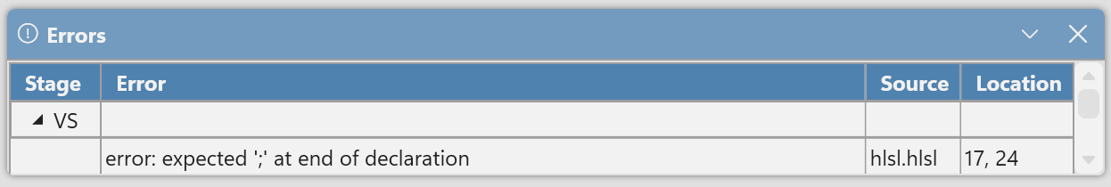 Screenshot that shows Errors view.