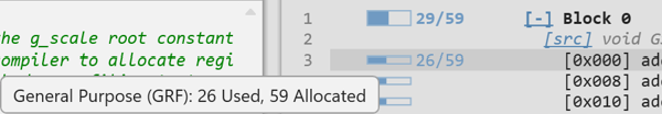 Screenshot that shows Register pressure.