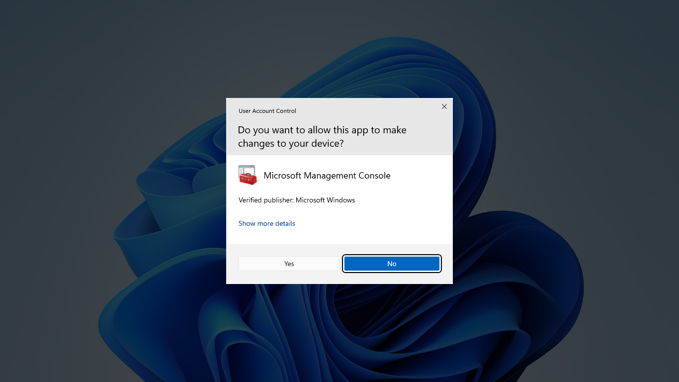 Screenshot showing the UAC consent prompt.