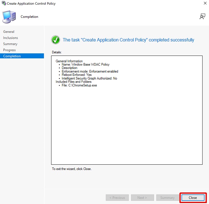 Confirm the WDAC path rule in Configuration Manager.
