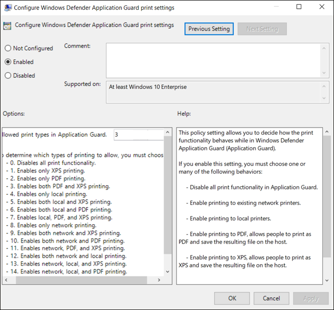 Group Policy editor Print options.