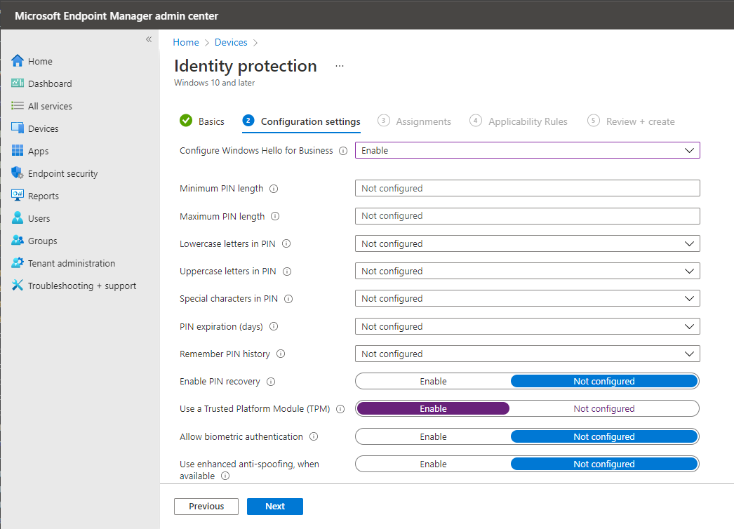 Intune custom device configuration policy creation