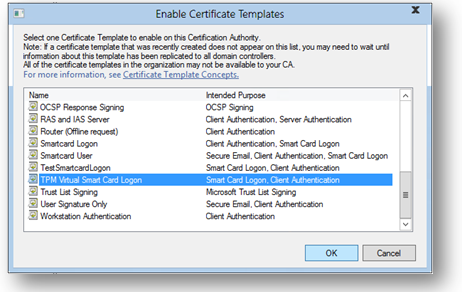 Selecting a certificate template.