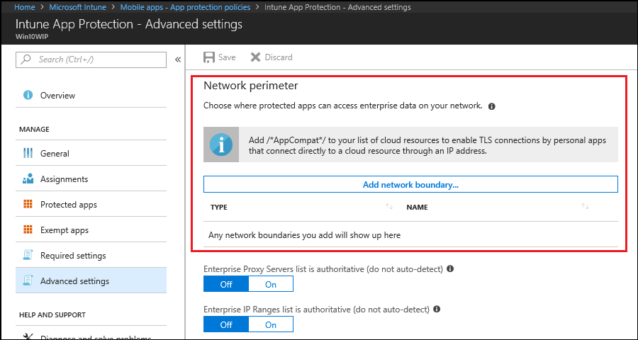 Microsoft Intune, Set where your apps can access enterprise data on your network.