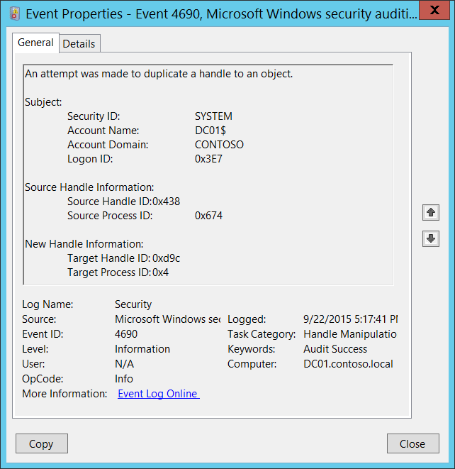 4690(S) An Attempt Was Made To Duplicate A Handle To An Object. - Windows  Security | Microsoft Learn