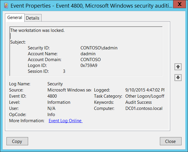 4800(S) The workstation was locked. (Windows 10) | Microsoft Learn