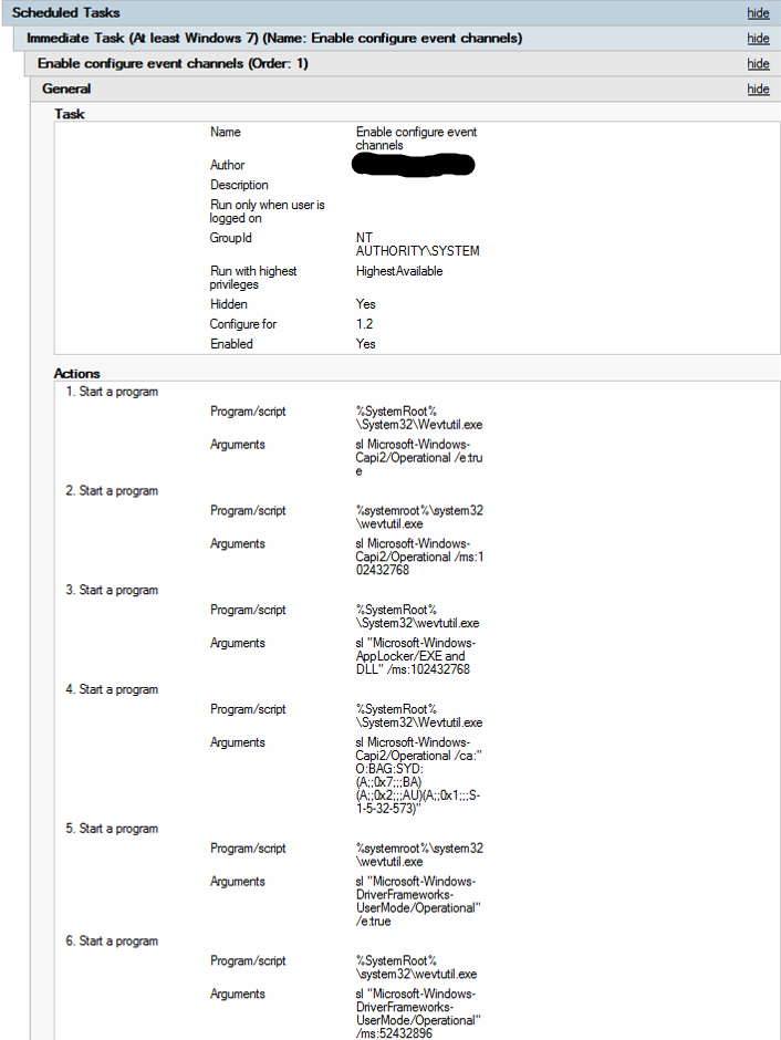 configure event channels.