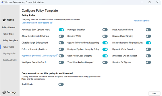 Configuring the policy rule-options.