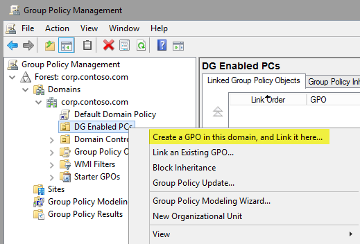 Group Policy Management, create a GPO.