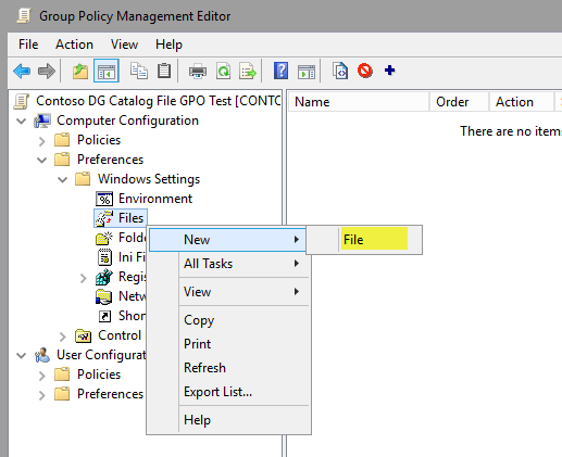 Group Policy Management Editor, New File.