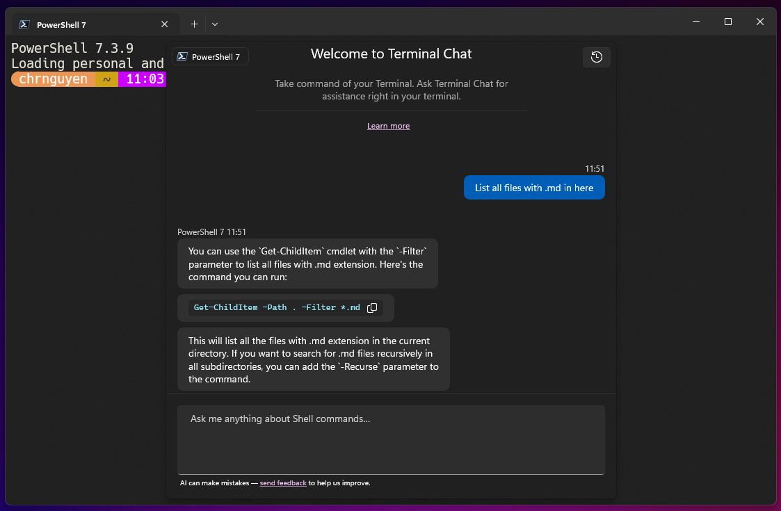 Terminal Chat in PowerShell