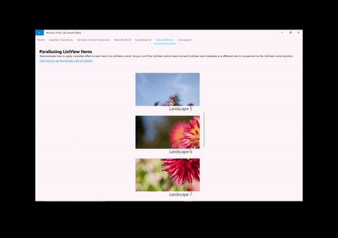 List view with parallax