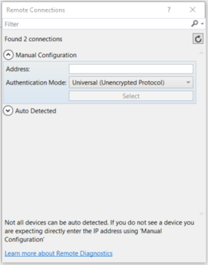 Remote Connections dialog box