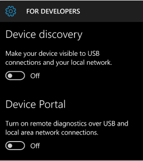 Screenshot of the Device discovery and Device Portal settings.