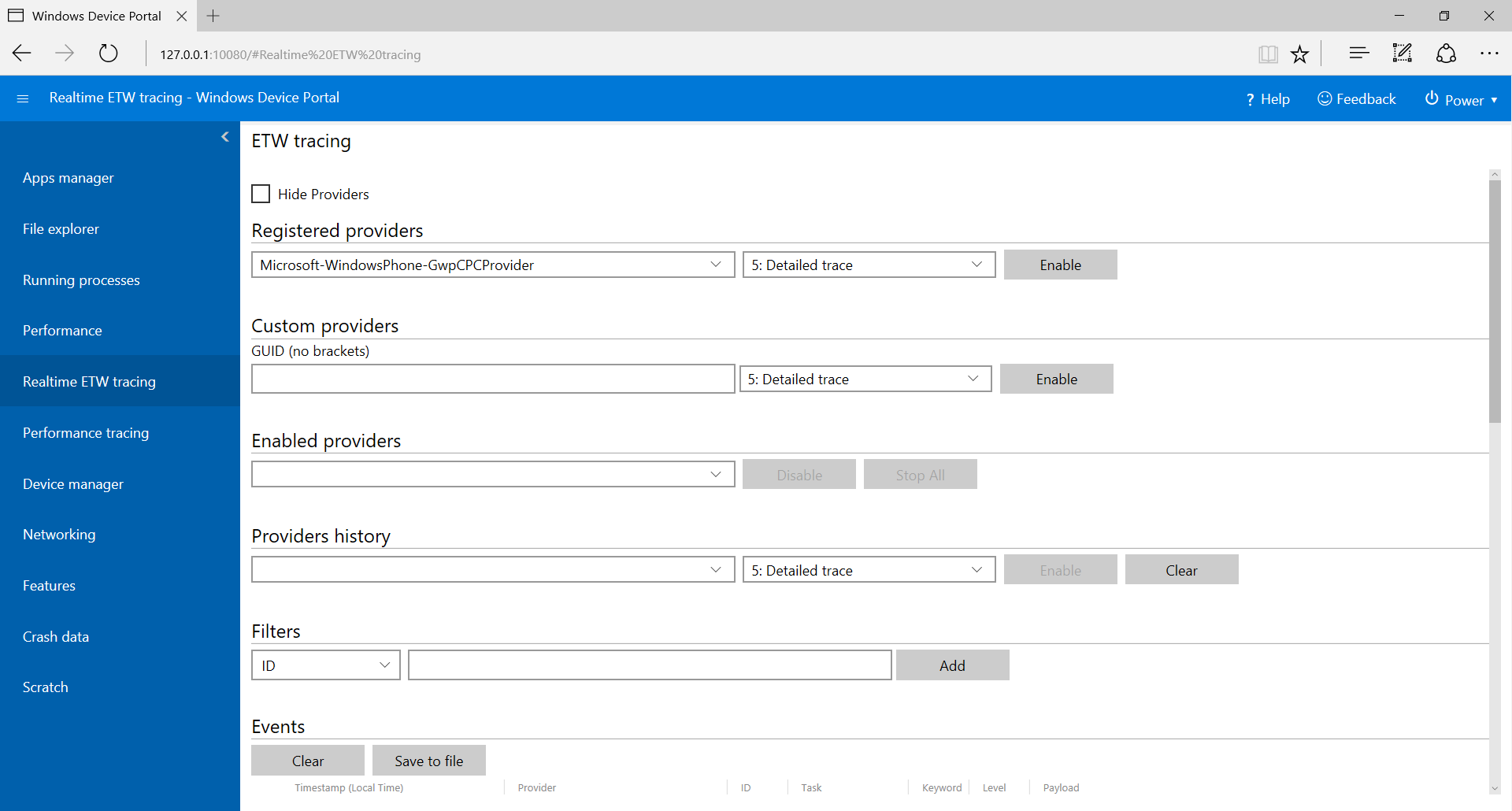 Event Tracing for Windows (ETW). Страницы логирование. UWP application. ETW Trace viewer.