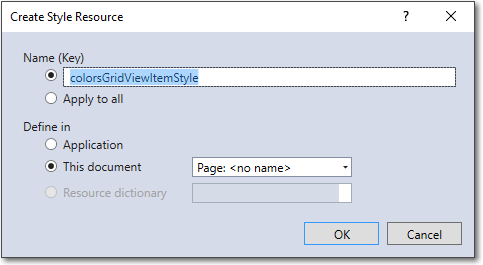 Visual Studio Create Style Resource dialog